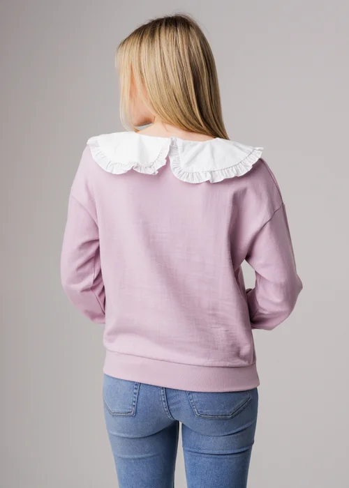 Influence Purple Cotton Peter Pan Tie Ruffle Collar Long Sleeve Sweatshirt - 14 Image 2