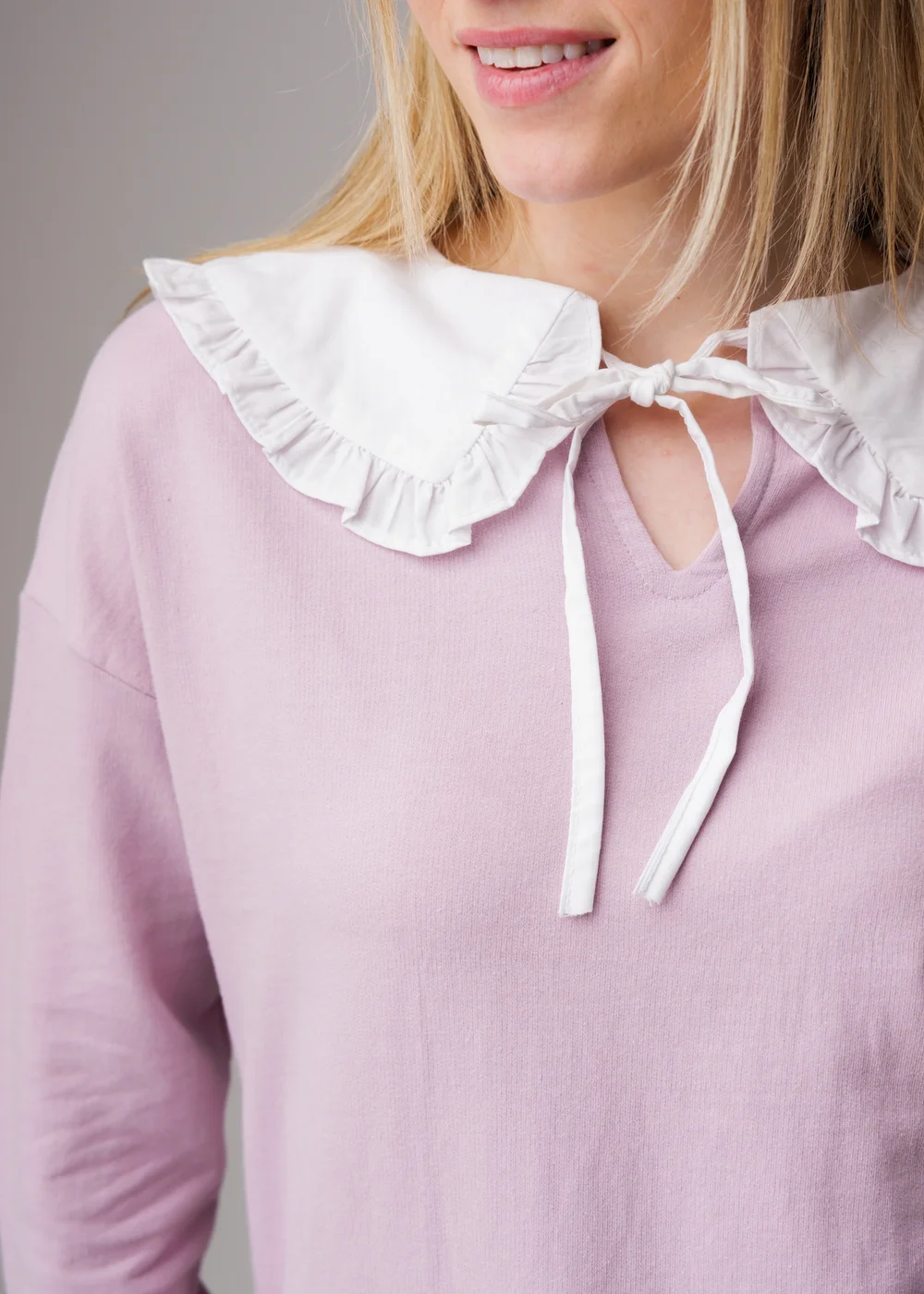 Influence Purple Cotton Peter Pan Tie Ruffle Collar Long Sleeve Sweatshirt - 14 Image 3