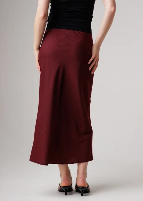 Wednesday’s Girl Burgundy Polka Dot Print High Waist Midaxi Skirt - M Image 2