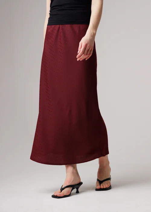 Wednesday’s Girl Burgundy Polka Dot Print High Waist Midaxi Skirt - M Image 1