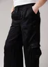 Influence Black Satin-Style Wide Leg Cargo Trousers - 8 Image 3