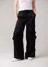 Influence Black Satin-Style Wide Leg Cargo Trousers - 8 Image 1