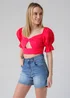 Influence Pink Short Puff Sleeve Bow Detail Cropped Top - 8 Image 3