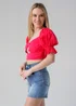 Influence Pink Short Puff Sleeve Bow Detail Cropped Top - 8 Image 1
