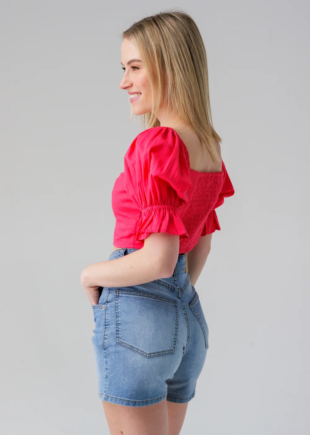 Influence Pink Short Puff Sleeve Bow Detail Cropped Top - 8 Image 2