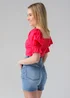 Influence Pink Short Puff Sleeve Bow Detail Cropped Top - 8 Image 2