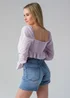 Influence Pink Long Sleeve Lace Up Peplum Hem Crop Top - 8 Image 2