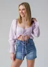Influence Pink Long Sleeve Lace Up Peplum Hem Crop Top - 8 Image 1