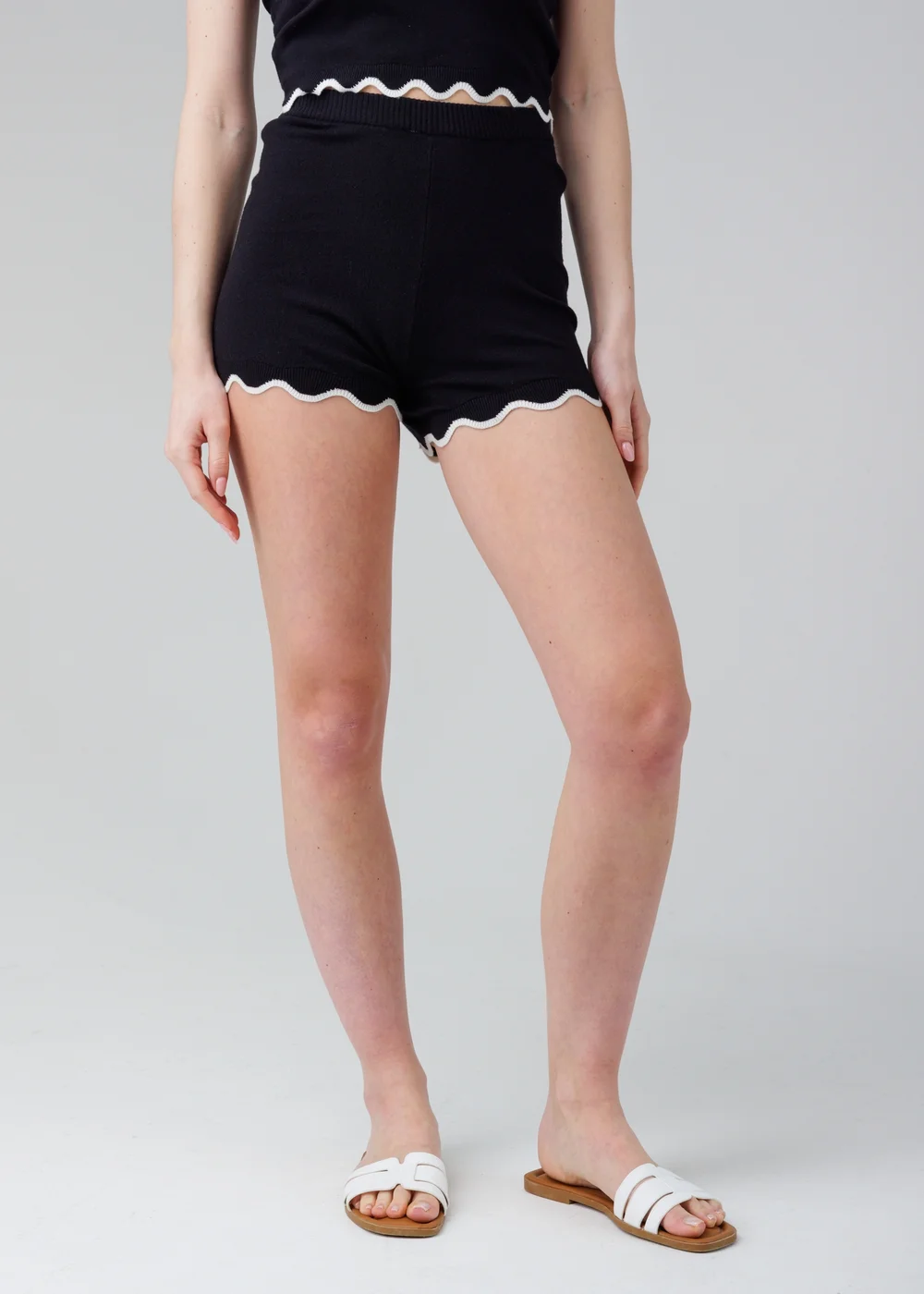 Influence Black High Waisted Knit Shorts With Elasticated Waistband - 10 Image 1