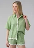 Wednesday's Girl Green Cotton Linen Zig Zag Hem Shorts - 14 Image 2