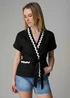 Wednesday's Girl Black Cotton Linen Zig Zag Trim Wrap Top - 6 Image 1
