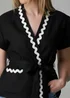 Wednesday's Girl Black Cotton Linen Zig Zag Trim Wrap Top - 6 Image 3