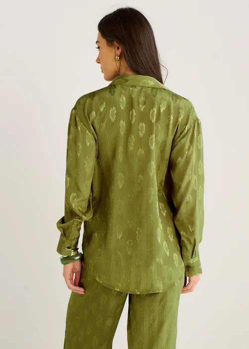 Gini London Khaki Floral Satin Jacquard Shirt - 8 Image 2