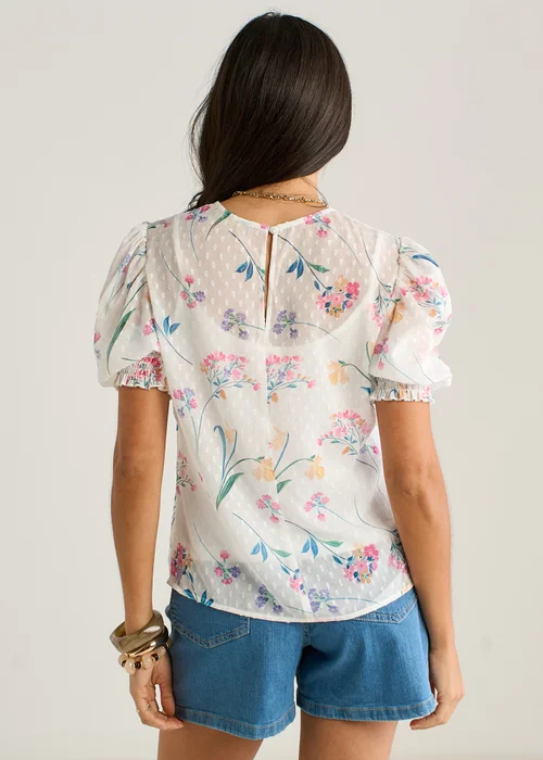 Gini London Off White Floral Dobby Chiffon Shirred Cuff Blouse - 16 Image 2