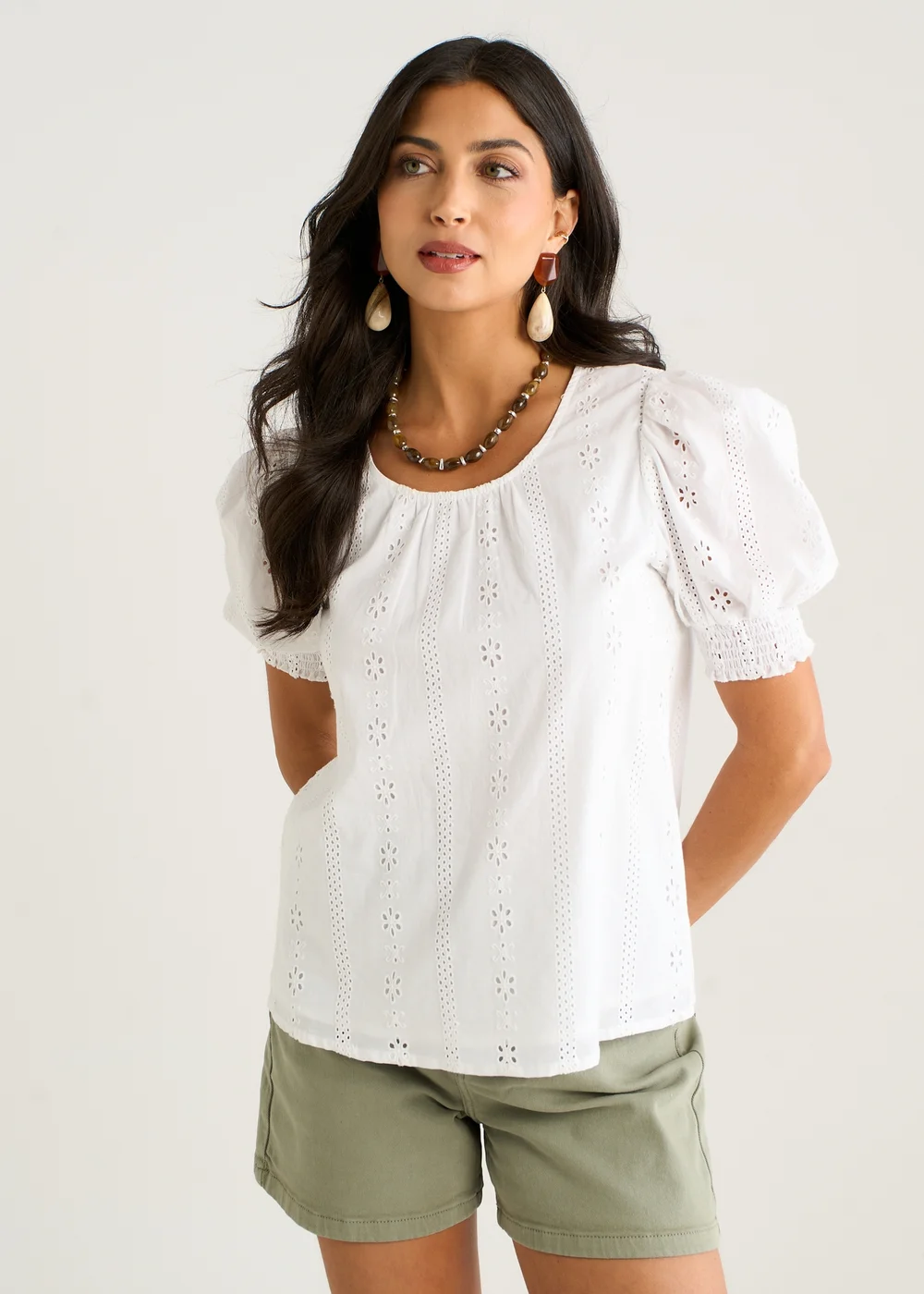 Gini London Cream Broderie Anglaise Puff Sleeves Top - 8 Image 3