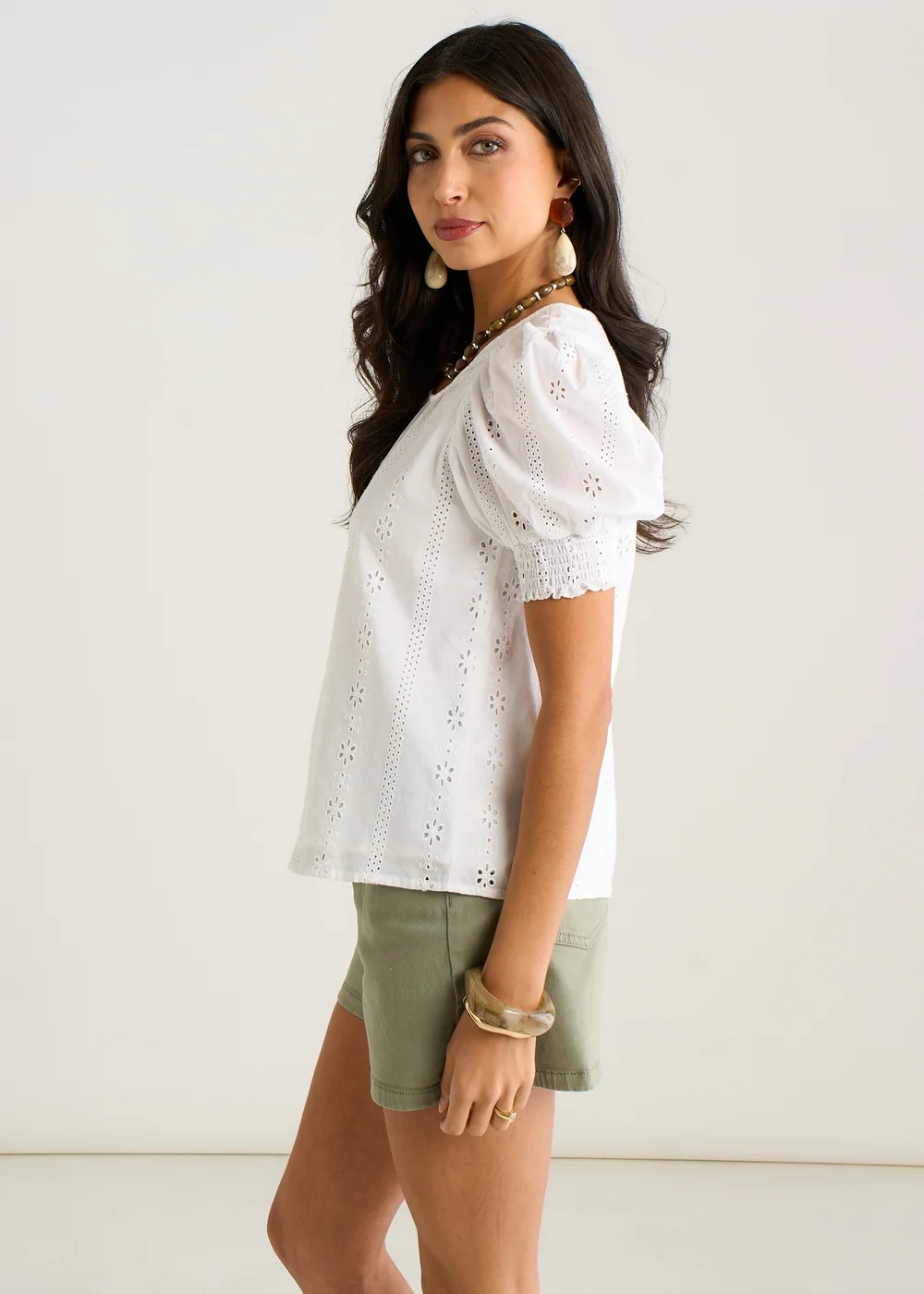 Gini London Cream Broderie Anglaise Puff Sleeves Top - 8 Image 4