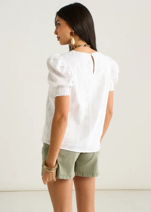 Gini London Cream Broderie Anglaise Puff Sleeves Top - 8 Image 2