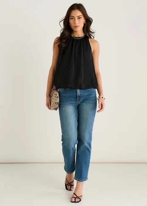 Gini London Black Puff Ball Round Neck Sleeveless Top - L/XL Image 1