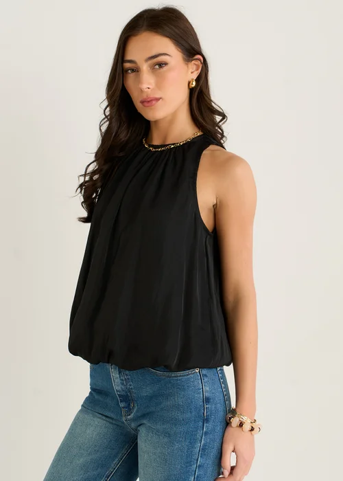 Gini London Black Puff Ball Round Neck Sleeveless Top - L/XL Image 4