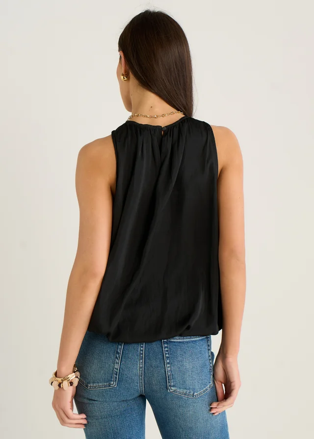 Gini London Black Puff Ball Round Neck Sleeveless Top
