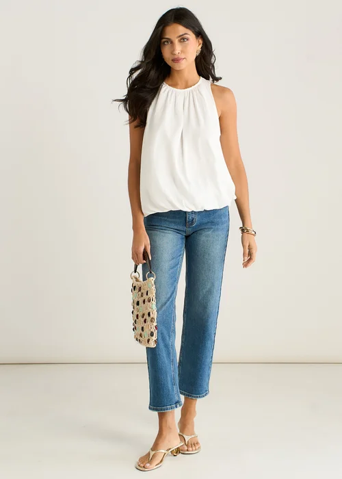 Gini London White Puff Ball Round Neck Sleeveless Top - L/XL Image 1
