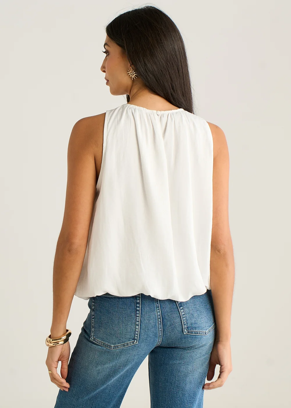 Gini London White Puff Ball Round Neck Sleeveless Top - L/XL Image 2