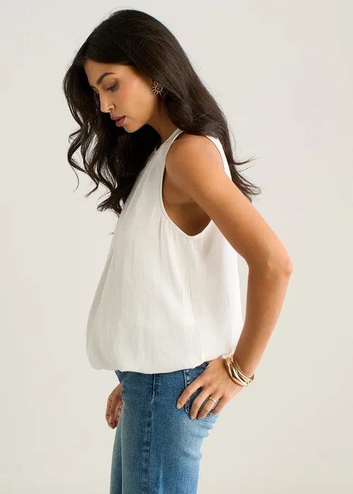Gini London White Puff Ball Round Neck Sleeveless Top - L/XL Image 4
