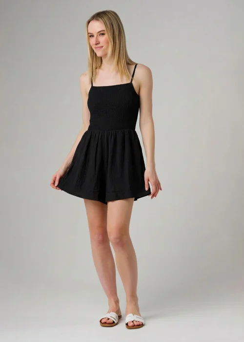 Wednesday’s Girl Black Shirred Bodice Strappy Square Neck Playsuit - 12 Image 1