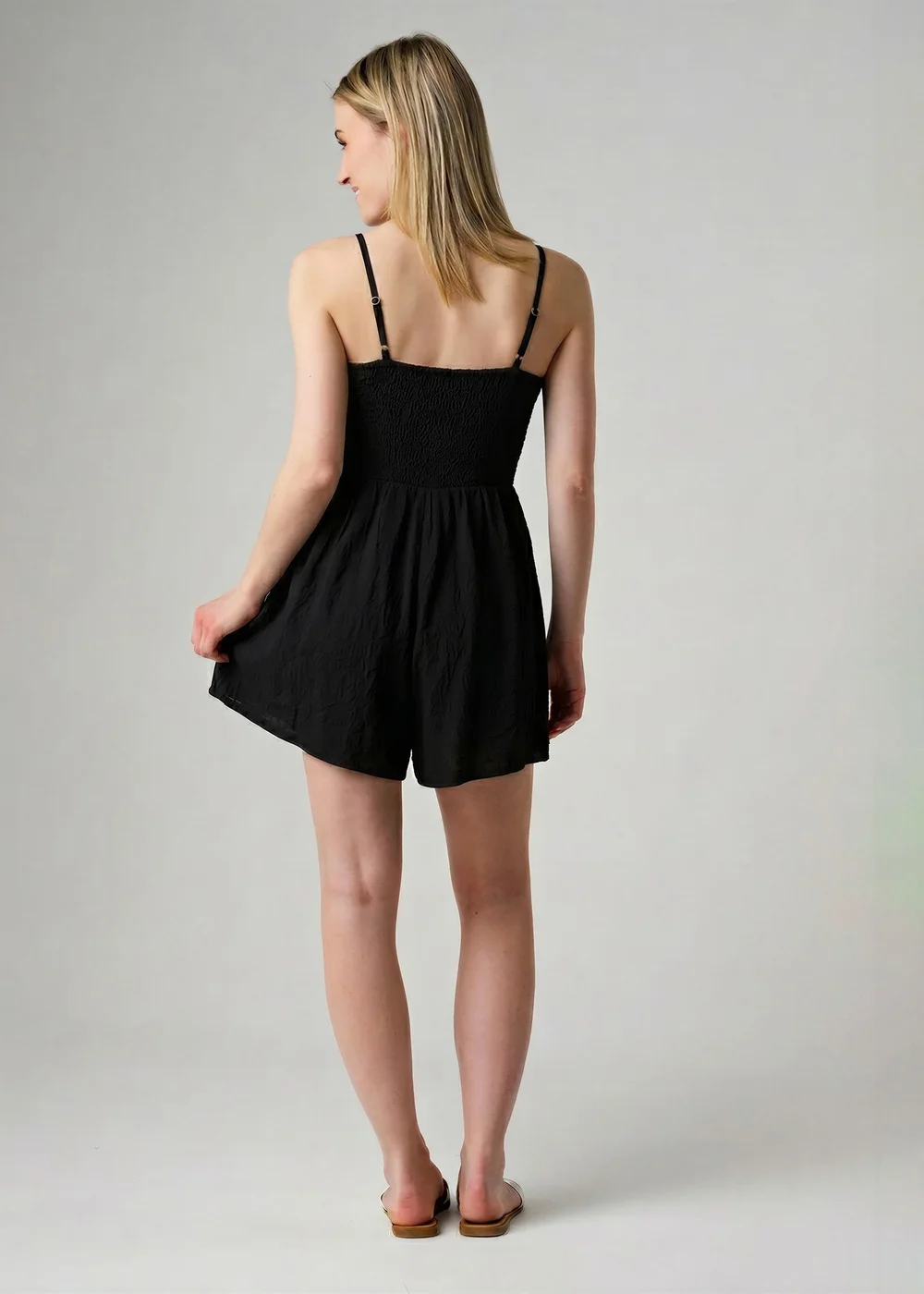 Wednesday’s Girl Black Shirred Bodice Strappy Square Neck Playsuit - 12 Image 2