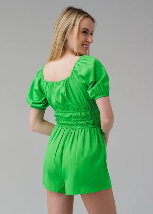 Influence Green Short Sleeve Tie Detail Shirred Waist Playsuit - 10 Image 2
