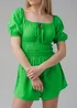 Influence Green Short Sleeve Tie Detail Shirred Waist Playsuit - 10 Image 3