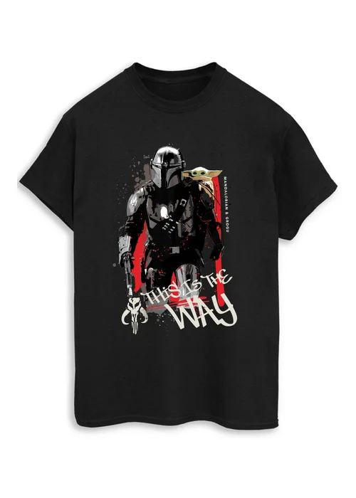 Spiral Galaxy Star Wars Mandalorian & Grogu Way Black Graphic T-Shirt - S Image 1