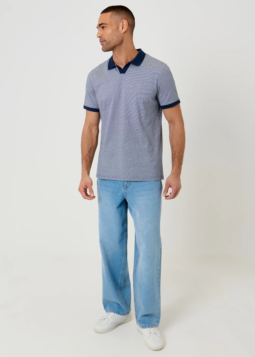 Threadbare Navy Jacquard Trophy Neck Polo Shirt - S Image 3