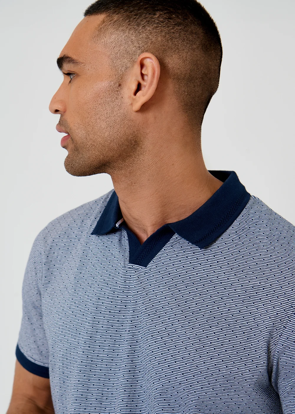 Threadbare Navy Jacquard Trophy Neck Polo Shirt - S Image 4