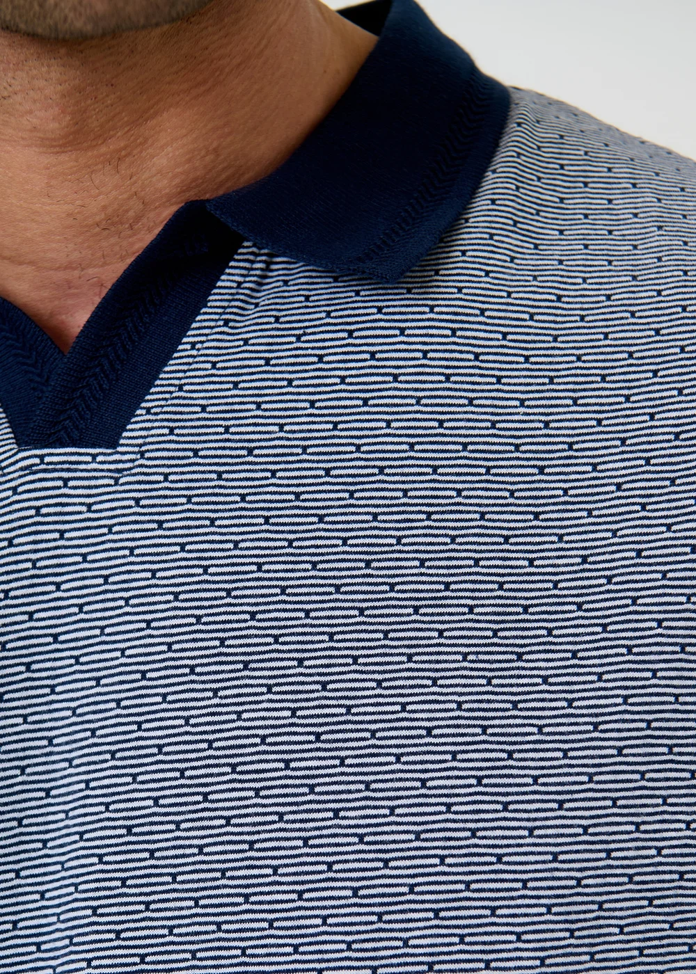 Threadbare Navy Jacquard Trophy Neck Polo Shirt - S Image 5