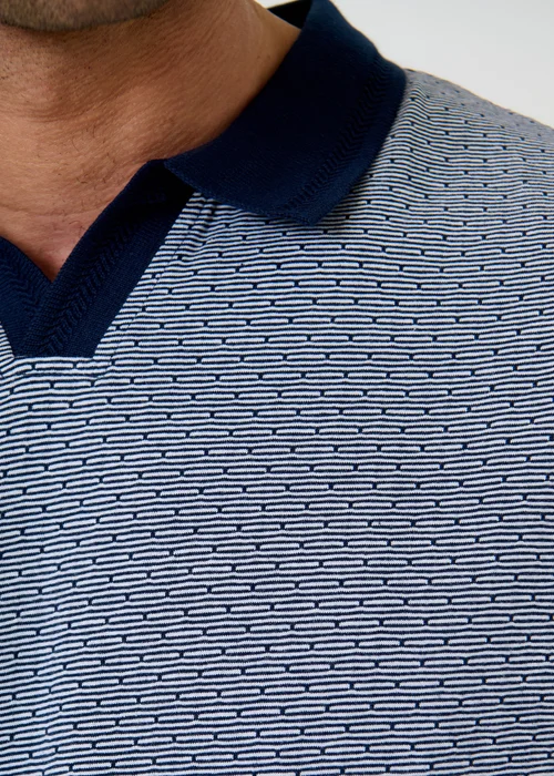 Threadbare Navy Jacquard Trophy Neck Polo Shirt - S Image 5