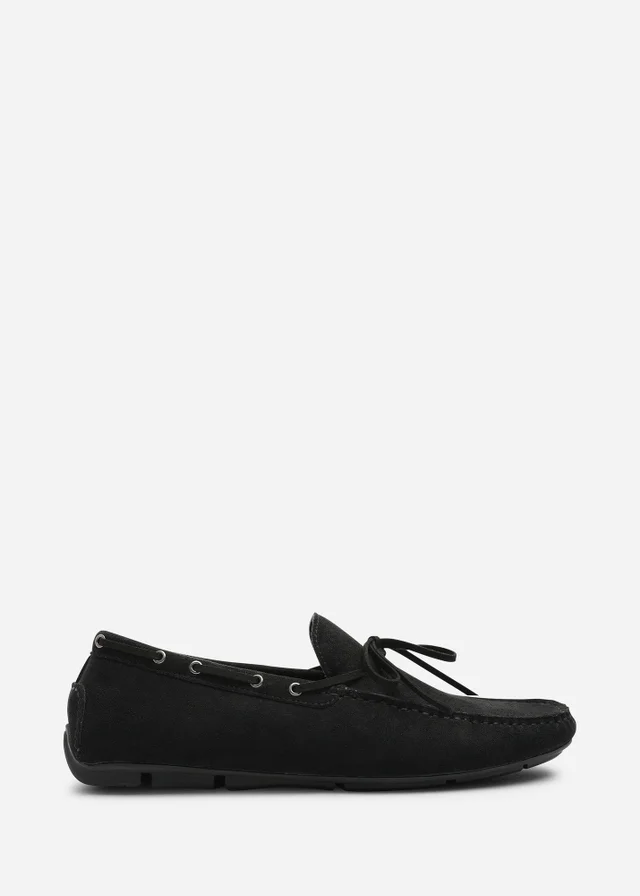 Where's That From Carter Black Faux Suede Slip on Lace Detail Loafer