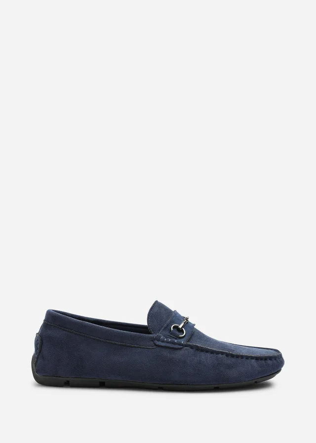 Where's That From Hudson Navy Faux Suede Slip On Buckle Loafer