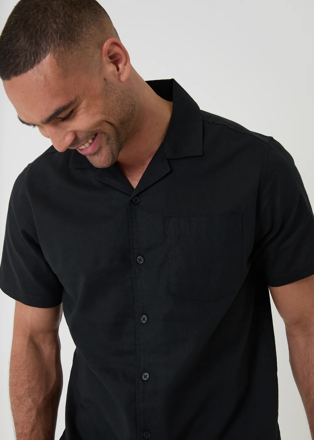 Threadbare Black Linen Cotton Blend Short Sleeve Shirt - S Image 4