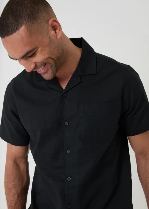 Threadbare Black Linen Cotton Blend Short Sleeve Shirt - S Image 4