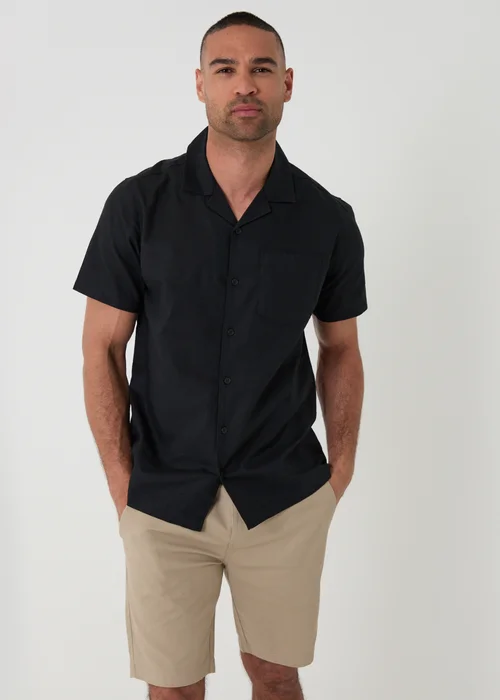 Threadbare Black Linen Cotton Blend Short Sleeve Shirt - S Image 1