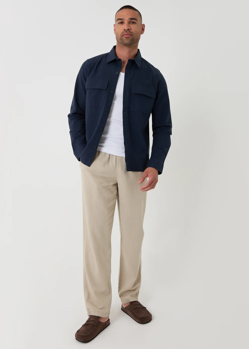 Threadbare Navy Linen Blend Lightweight Shacket - XL Image 3