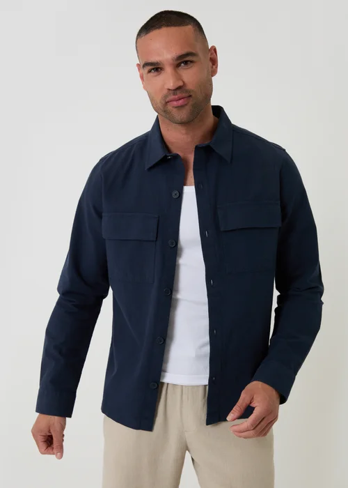 Threadbare Navy Linen Blend Lightweight Shacket - XL Image 1