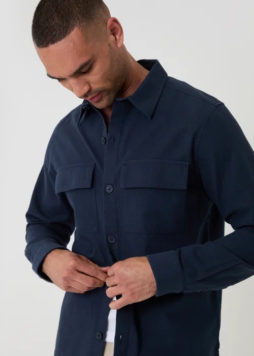 Threadbare Navy Linen Blend Lightweight Shacket - XL Image 4