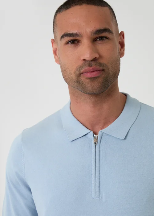 Threadbare Blue Quarter Zip Knitted Polo - 2XL Image 4