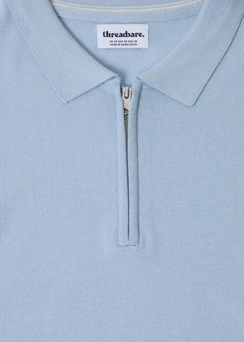 Threadbare Blue Quarter Zip Knitted Polo - 2XL Image 5