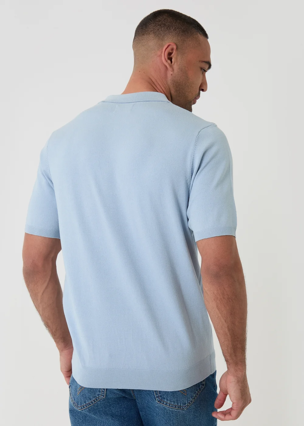 Threadbare Blue Quarter Zip Knitted Polo - 2XL Image 2