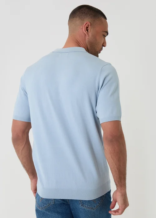 Threadbare Blue Quarter Zip Knitted Polo - 2XL Image 2