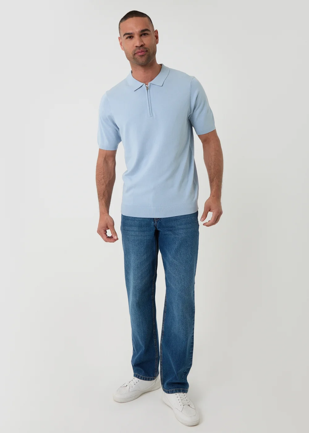 Threadbare Blue Quarter Zip Knitted Polo - 2XL Image 3