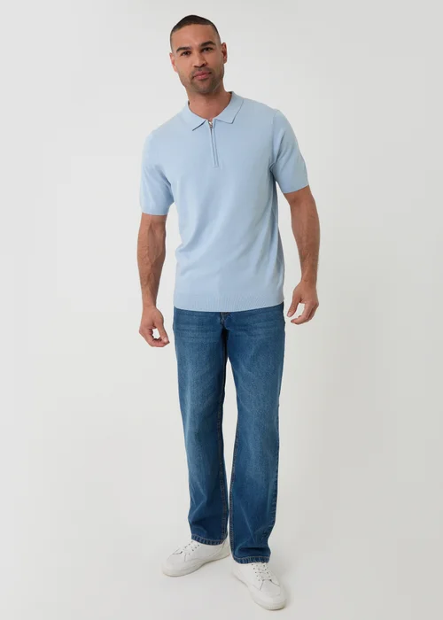 Threadbare Blue Quarter Zip Knitted Polo - 2XL Image 3